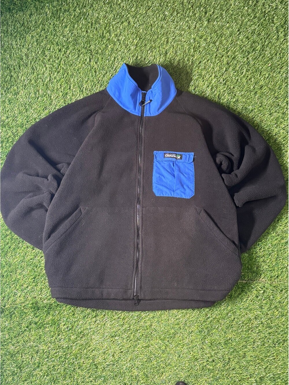 Vtg Campmor Fleece Jacket Black Blue Zip-Up Casual Mens Size L